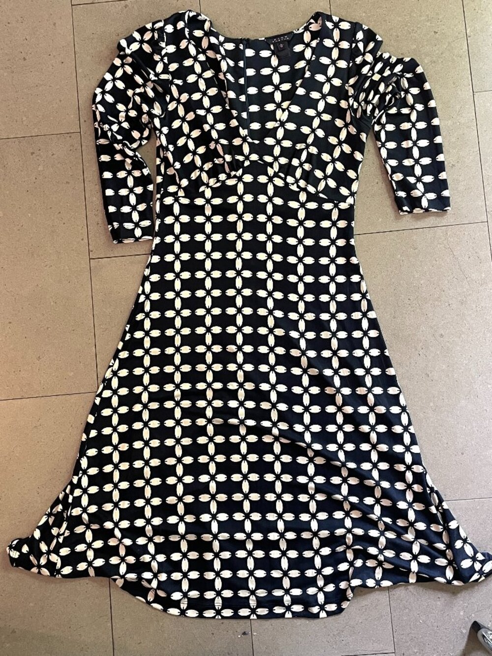 Navy/Cream Pink Tartan 100% silk dress geometric retro pattern-Large